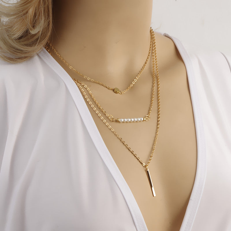 Fashion Simple Pearl Bump Multilayer Necklace - Oh Yours Fashion - 1