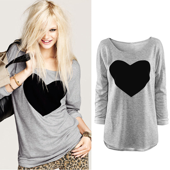 2016 Heart Pattern Long Sleeve T-Shirt - O Yours Fashion - 1