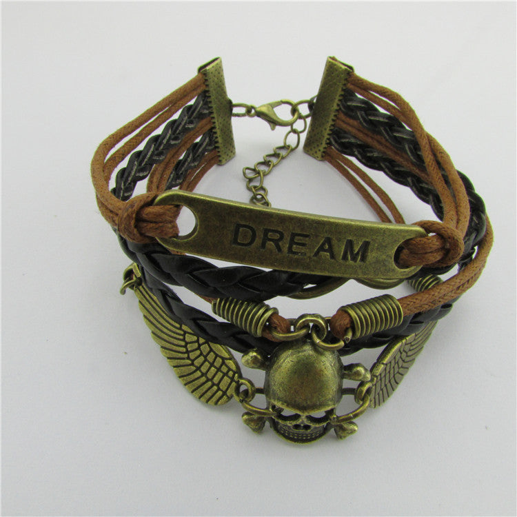 Angel Wings Skull Multilayer Woven Handcuffs Bracelet - Oh Yours Fashion - 1