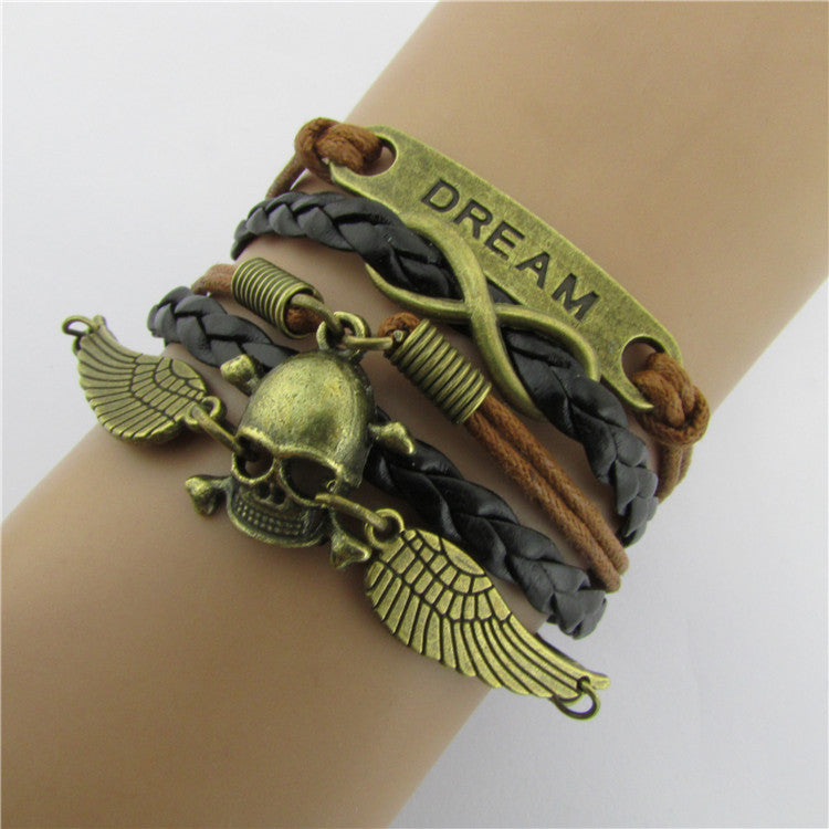 Angel Wings Skull Multilayer Woven Handcuffs Bracelet - Oh Yours Fashion - 1