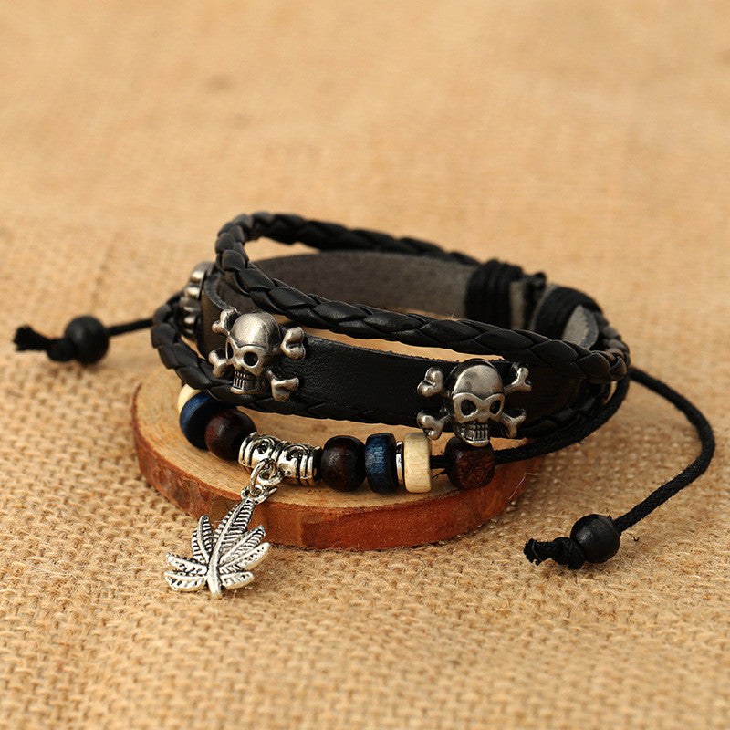 Personality Skull Leaf Leather Bracelet - Oh Yours Fashion - 3