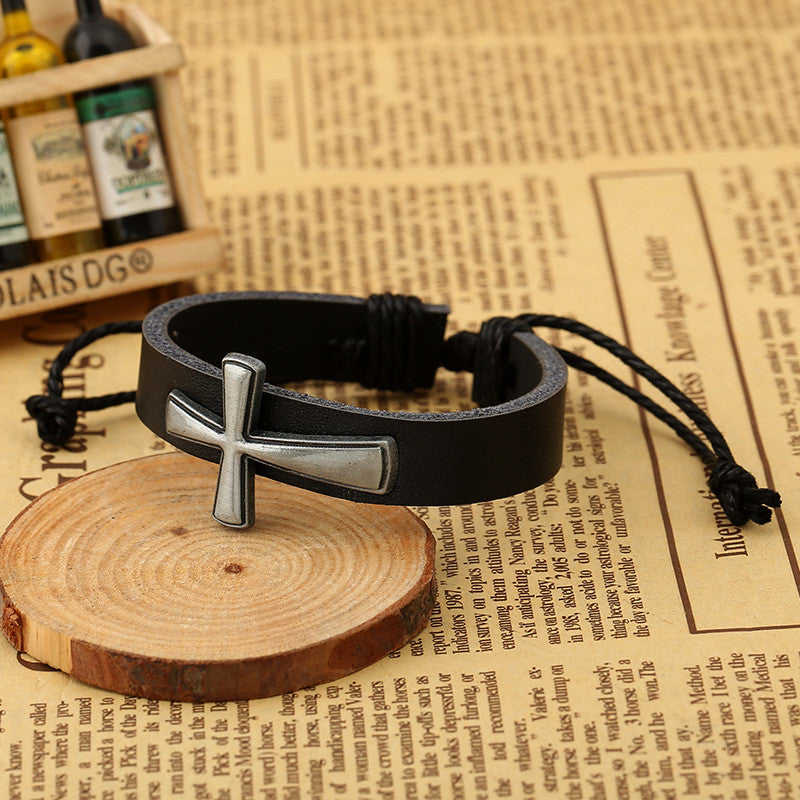 Personality Cross Decorate Leather Bracelet - Oh Yours Fashion - 3