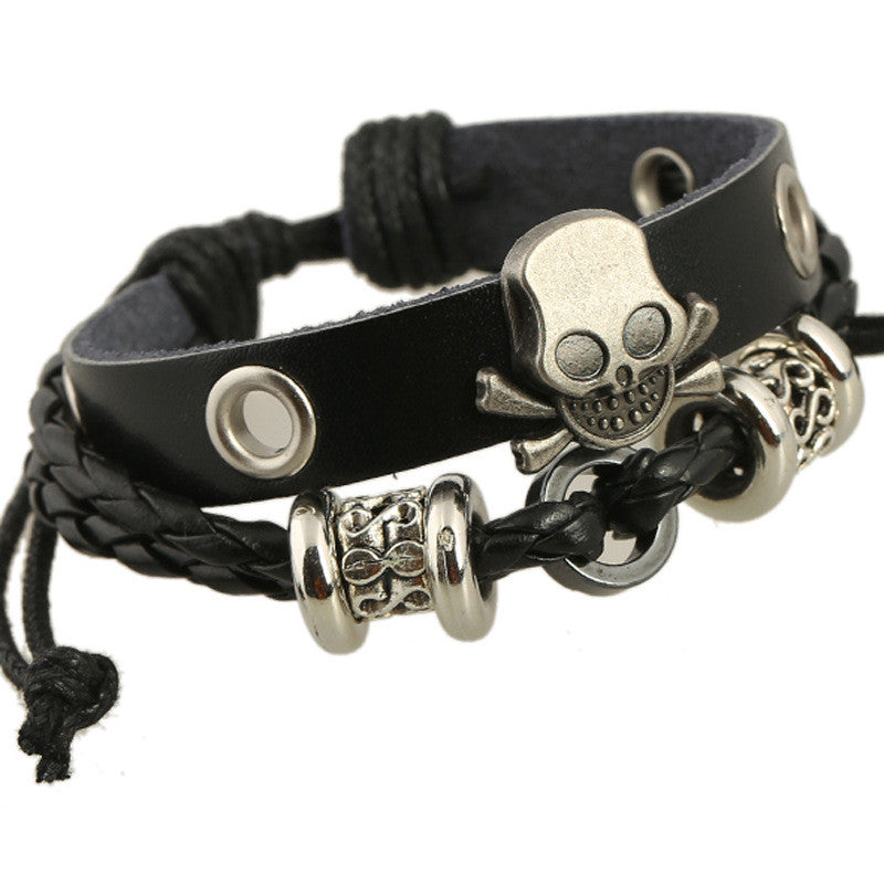 Beaded Skull Leather Bracelet - Oh Yours Fashion - 1