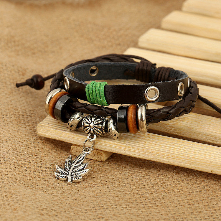 Maple Leaf Pendant Leather Bracelet - Oh Yours Fashion - 3