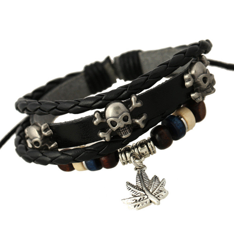 Personality Skull Leaf Leather Bracelet - Oh Yours Fashion - 2