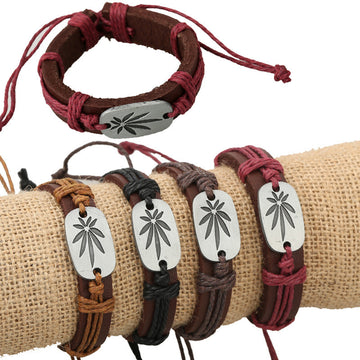 Retro Carving Leaves Woven Bracelet Set - Oh Yours Fashion