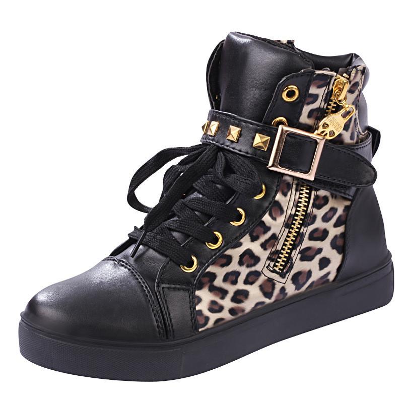 Street Lace Up Rivet Skull Leopard Print Sports Sneakers - OhYoursFashion - 4