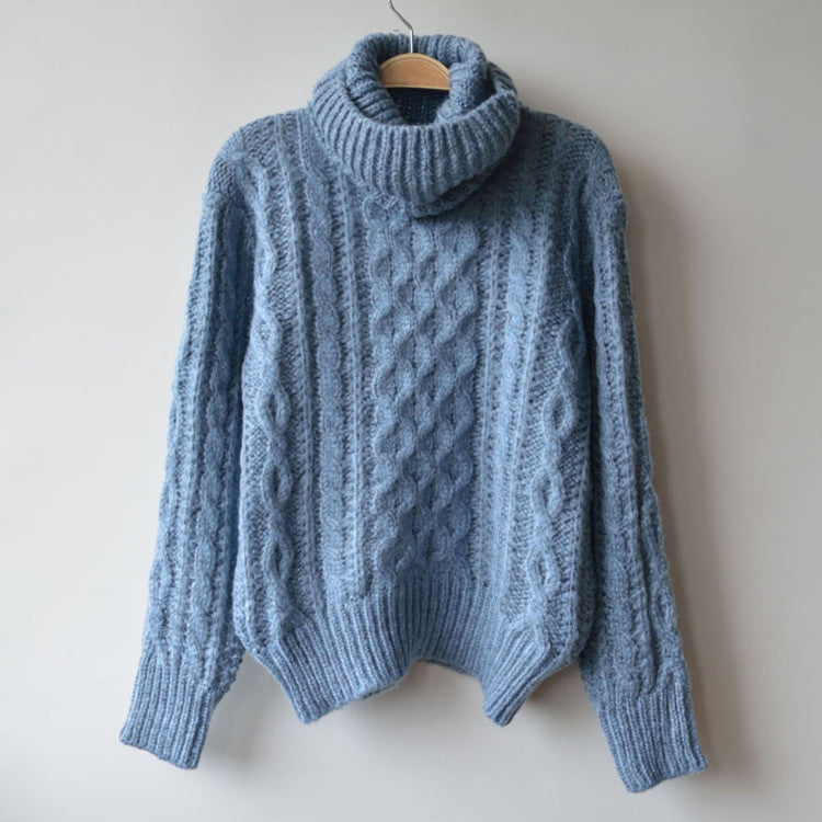 High Neck Pullover Loose Solid Color Knit Sweater - Oh Yours Fashion - 1
