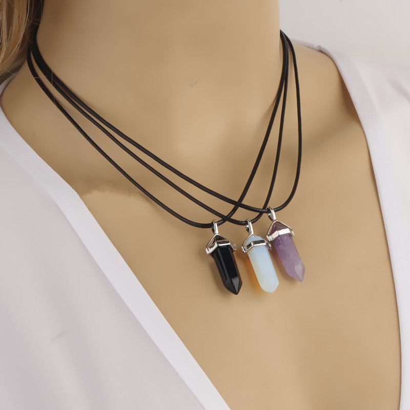 Short Natural Stone Rhombus Pendant Necklace - Oh Yours Fashion - 1