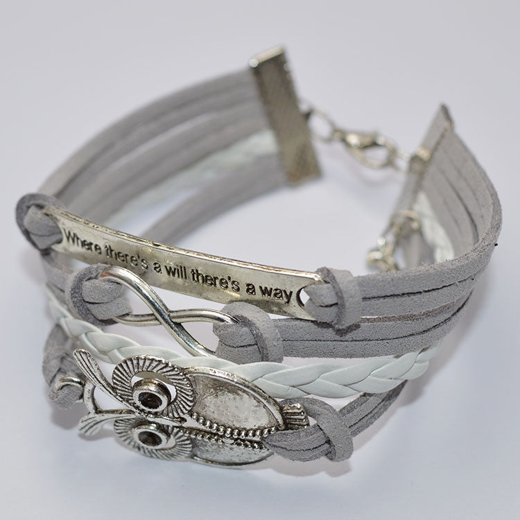 Grey Velvet Rope Weaving Owl Bracelet - Oh Yours Fashion - 1