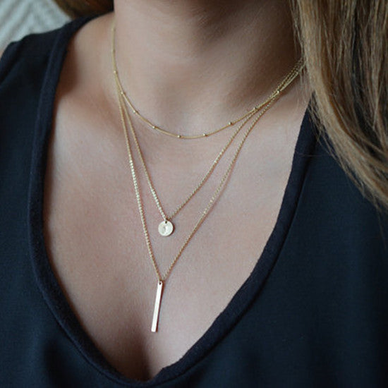 Three Layers Paillette Strip Pendant Necklace - Oh Yours Fashion - 1