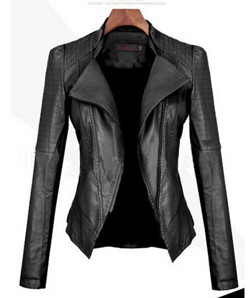 Turn Down PU Leather Womens Jacket - Oh Yours Fashion - 1