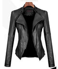 Turn Down PU Leather Womens Jacket - Oh Yours Fashion - 2