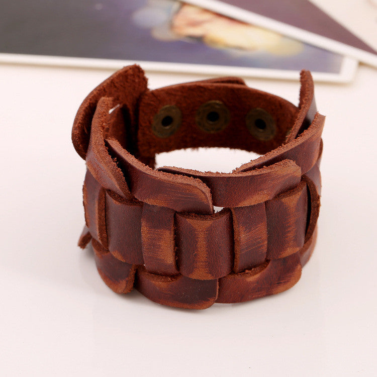 Retro Wide Woven Leather Bracelet - Oh Yours Fashion - 3