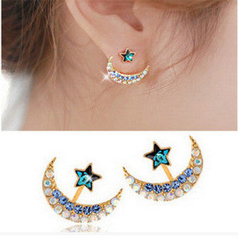 Color Crystal Moon Star Earrings - Oh Yours Fashion - 1