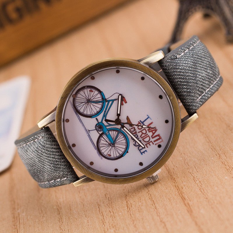 Ride Bike Pattern Denim Strap Watch - Oh Yours Fashion - 8
