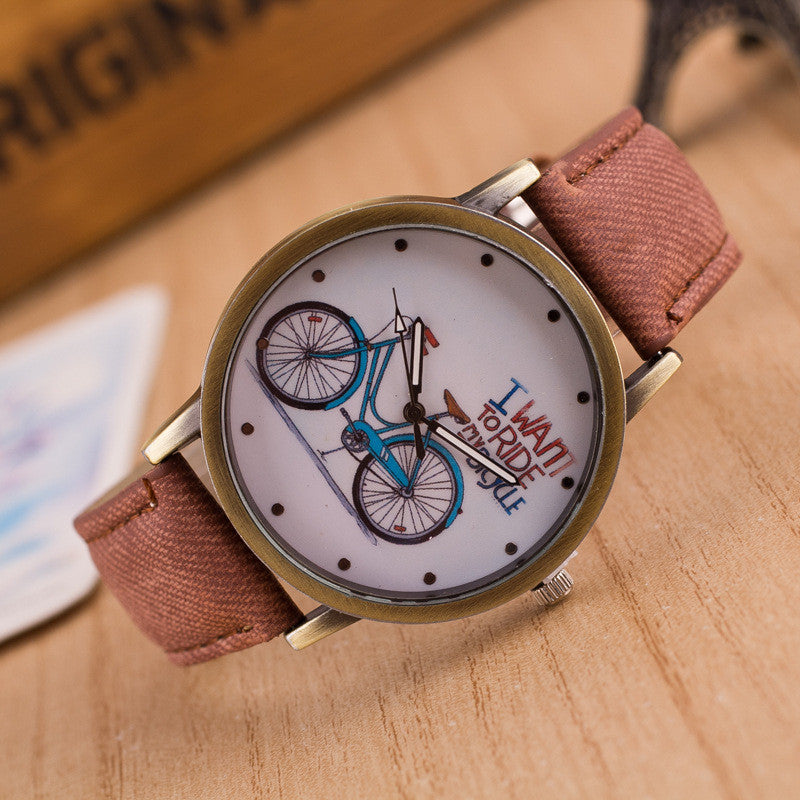 Ride Bike Pattern Denim Strap Watch - Oh Yours Fashion - 7