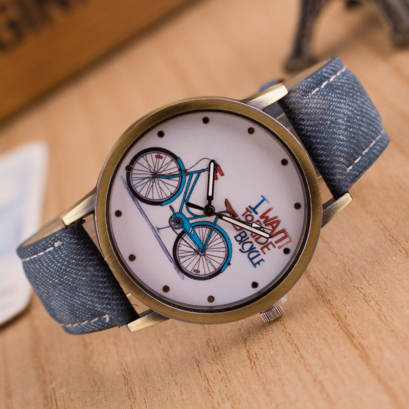 Ride Bike Pattern Denim Strap Watch - Oh Yours Fashion - 6