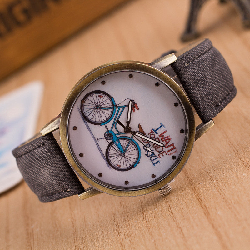 Ride Bike Pattern Denim Strap Watch - Oh Yours Fashion - 5