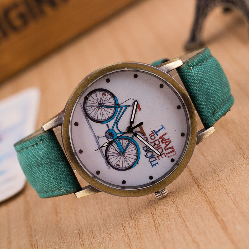 Ride Bike Pattern Denim Strap Watch - Oh Yours Fashion - 4