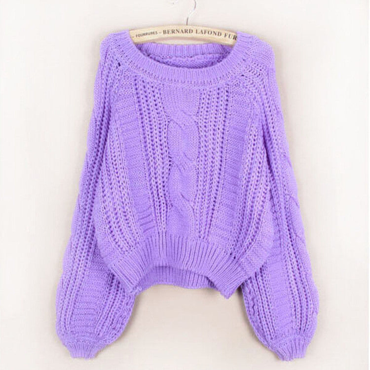 Cable Knit High-waist Loose Short Pullover Sweater - Oh Yours Fashion - 4