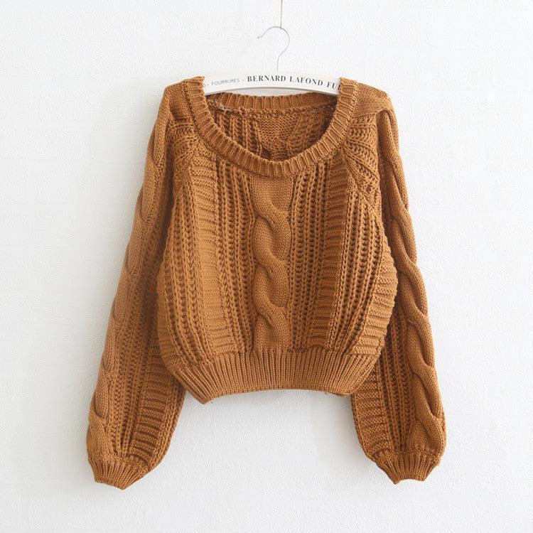Cable Knit High-waist Loose Short Pullover Sweater - Oh Yours Fashion - 2