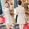 Lace Patchwork Turn-down Collar Slim Button Mid-length Coat - OhYoursFashion - 2