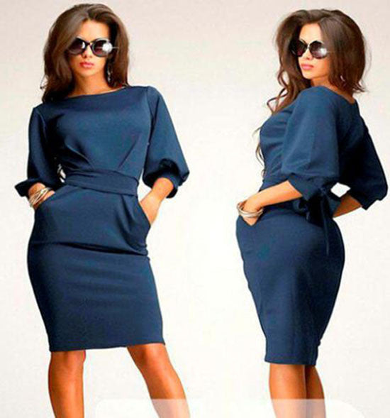 Unique Puff 3/4 Sleeves Bodycon Knee-length Casual Dress - OhYoursFashion - 5