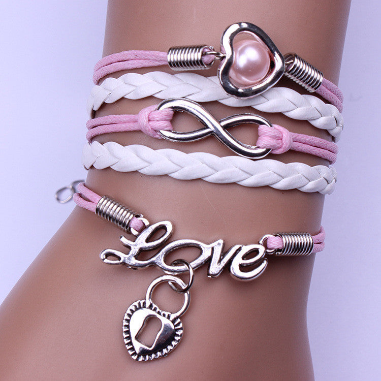 Peach Heart Lock Love Pink Woven Bracelet - Oh Yours Fashion - 1