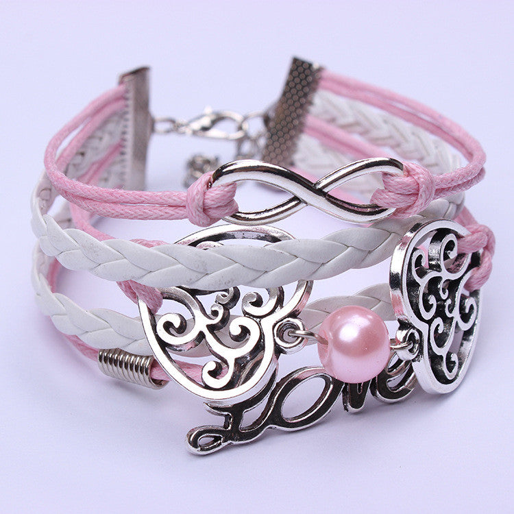 Romantic Pink Heart LOVE Pearl Hand-made Bracelet - Oh Yours Fashion - 1