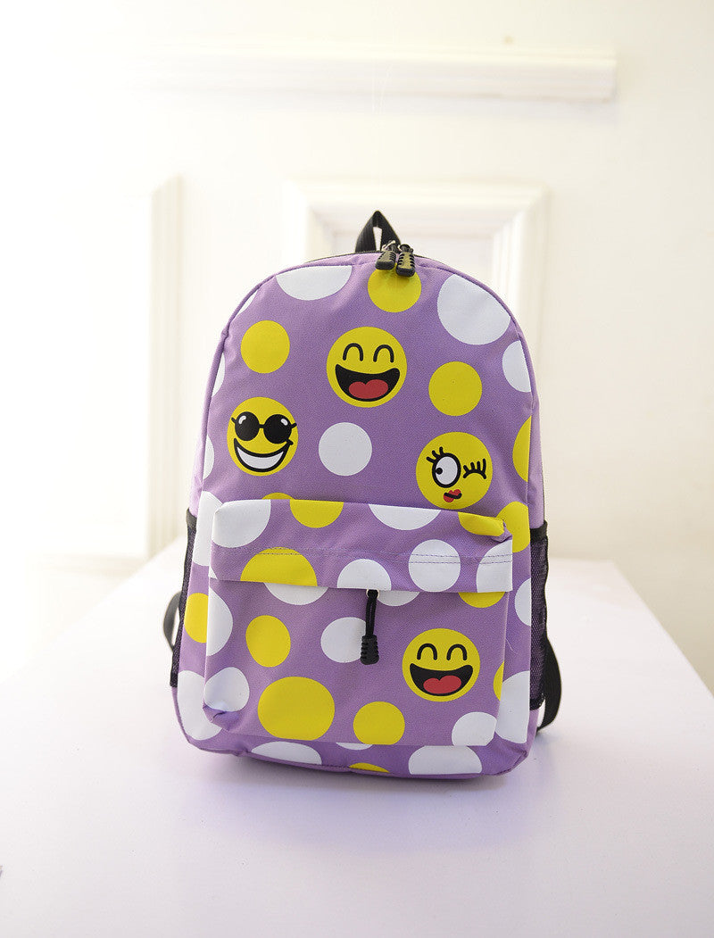 Leisure Smiling Face Emoji Print Female Canvas Backpack Bag - Oh Yours Fashion - 6
