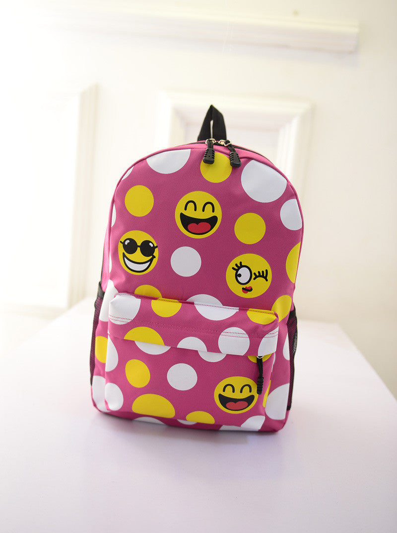 Leisure Smiling Face Emoji Print Female Canvas Backpack Bag - Oh Yours Fashion - 1