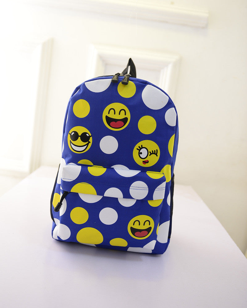 Leisure Smiling Face Emoji Print Female Canvas Backpack Bag - Oh Yours Fashion - 3