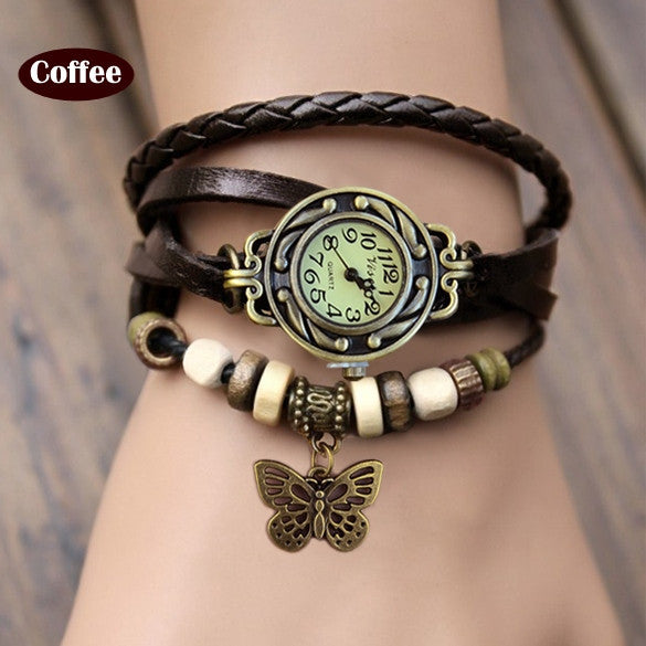 Butterfly Wrap Leather Bracelet Wrist Watch - OhYoursFashion - 3