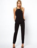 Black Scoop Sleeveless Hollow Out Back Long Jumpsuit - Oh Yours Fashion - 4