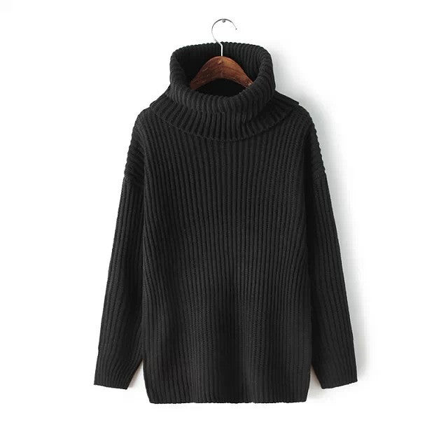 Lapel Pullover Loose High Collar Solid Sweater - Oh Yours Fashion - 5