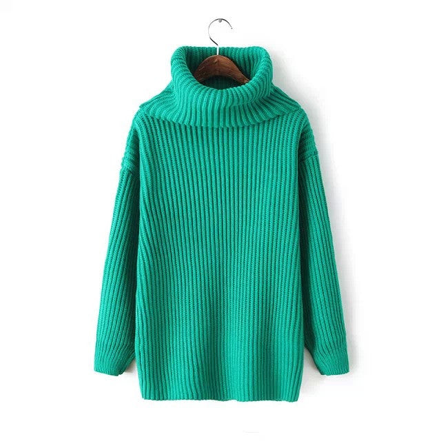 Lapel Pullover Loose High Collar Solid Sweater - Oh Yours Fashion - 12