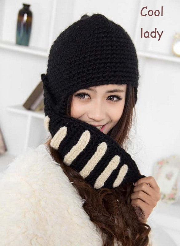 Buttons Unisex Crochet Knit Black Ski Beanie Wool Roman Knight Hat Mask Cap - Oh Yours Fashion - 13