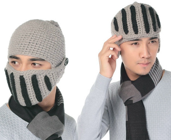Buttons Unisex Crochet Knit Black Ski Beanie Wool Roman Knight Hat Mask Cap - Oh Yours Fashion - 15