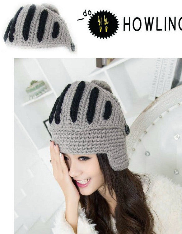 Buttons Unisex Crochet Knit Black Ski Beanie Wool Roman Knight Hat Mask Cap - Oh Yours Fashion - 16