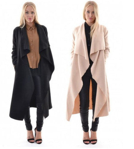 Lapel Solid Asymmetric Loose Long Coat - Oh Yours Fashion - 4