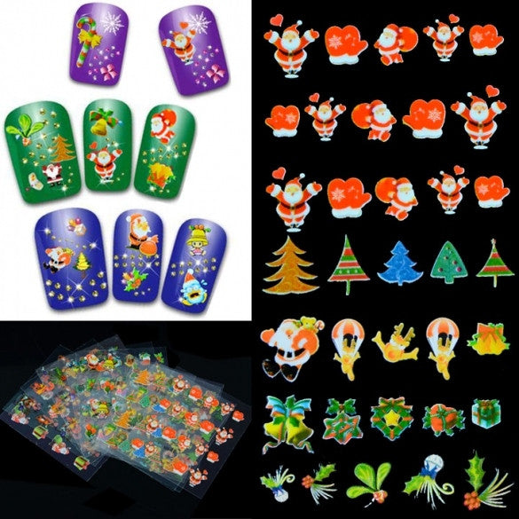 12 Sheets Christmas Presents Santa Trees Design Nail Art DIY Stickers - Oh Yours Fashion