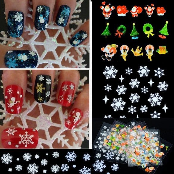 12 Sheets Christmas Snowflakes Santa Trees Design Nail Art Stickers Decals - Oh Yours Fashion - 1