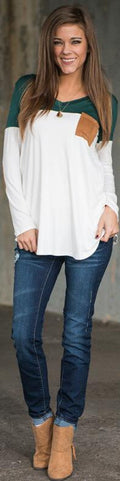 Fashion Contrast Color Long-Sleeve Round Neck Blouse - Oh Yours Fashion - 2