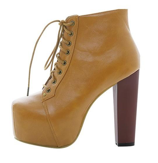 Square Toe Platform Lace Up High Chunky Heels Short Boots