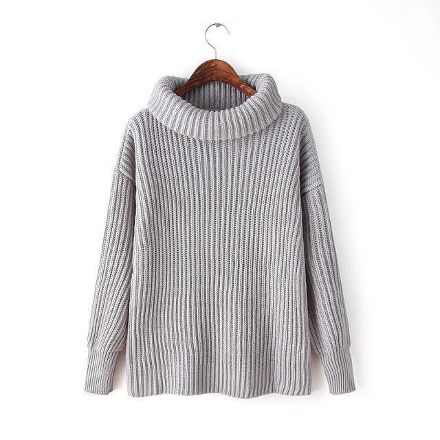 Lapel Pullover Loose High Collar Solid Sweater - Oh Yours Fashion - 8