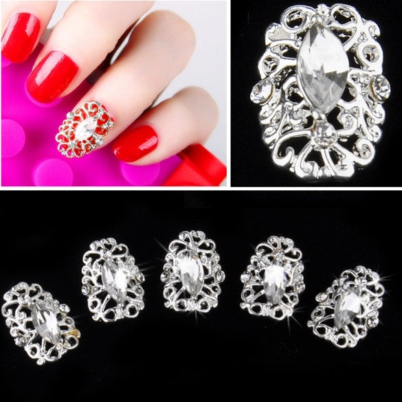 Silver Plate 3D Hollow Crystal Full Nail Art Metallic Alloy Rhinestone Stickers - Oh Yours Fashion