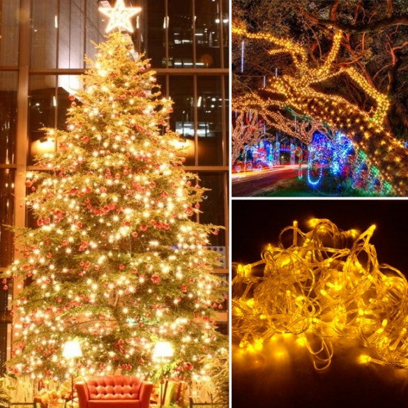 10M 100 LED Yellow Lights Decorative Christmas Party Festival Twinkle String Lamp Bulb With Tail Plug - Oh Yours Fashion