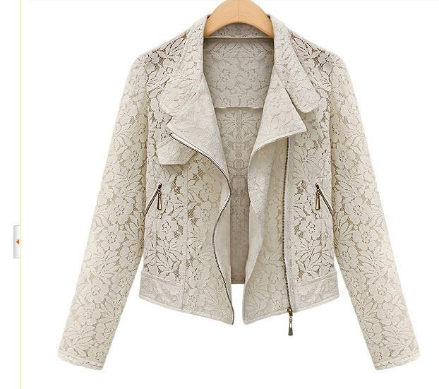 Hollow Lapel Double Zippers Lace Long Sleeves Short Coat - OhYoursFashion - 5