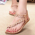 Women Bohemia Flower Beads Flip-flop Shoes Flat Sandals - OhYoursFashion - 1